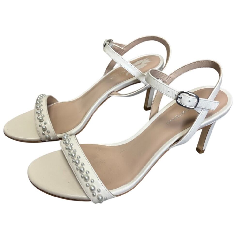 Stuart‎ Weitzman Pearl Strap Heels Ivory Bridal Minimalist Low Heel 9